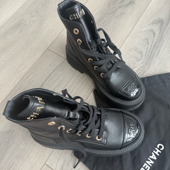 CHANEL Grained Calfskin Lace Up Combat Boots - Picture 8 of 11